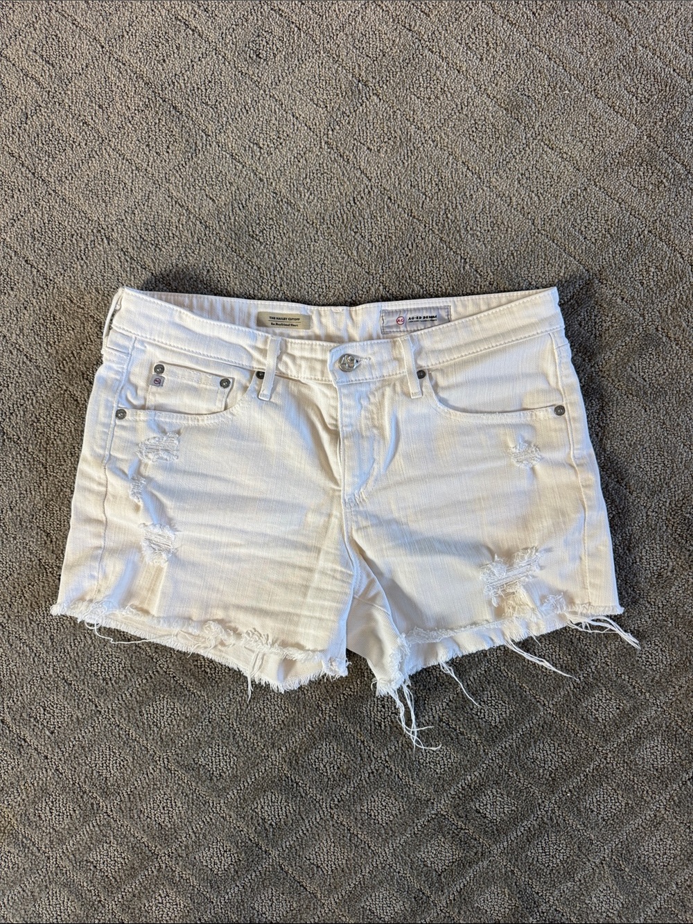Ag Adriano Goldschmied White Distressed Denim Cutoff Shorts